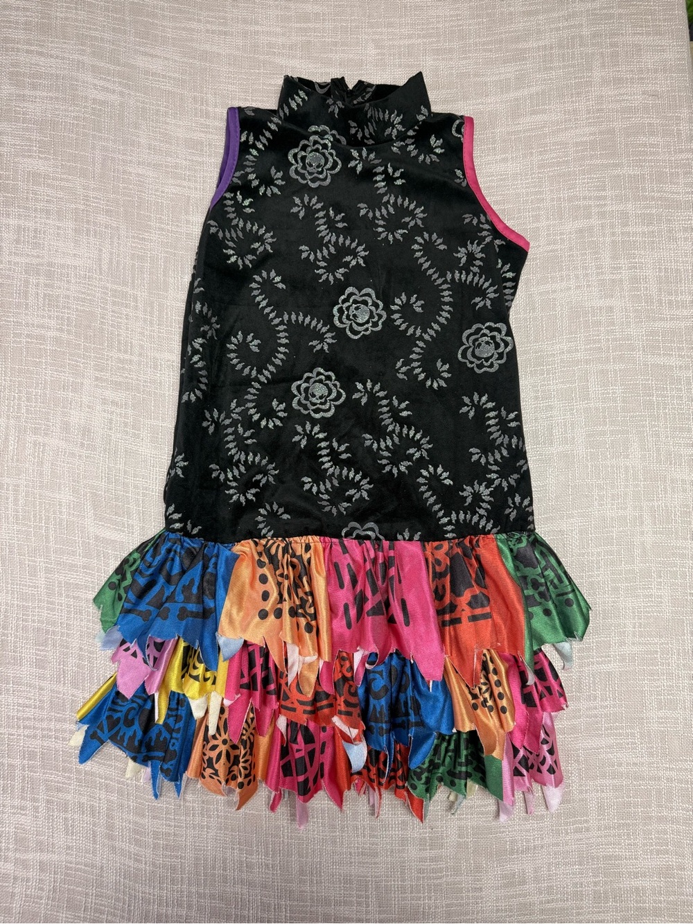 Kids Colorful Halloween Costume Dress Black Floral Ruffle Skirt